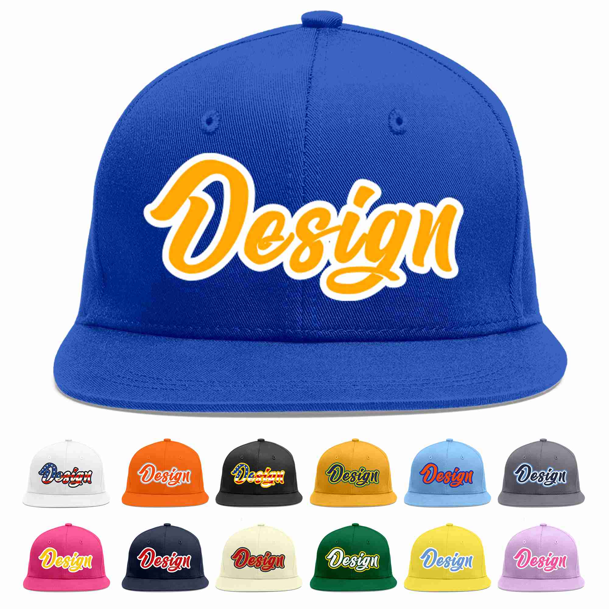 Custom Royal Yellow-White Flat Eaves Sport Baseball Cap Design for Men/Women/Youth