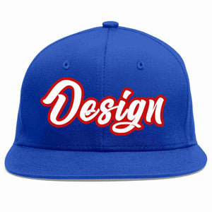 Custom Royal White-Red Flat Eaves Sport Baseball Cap Design for Men/Women/Youth