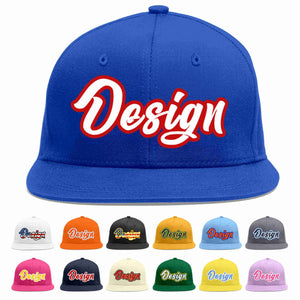 Custom Royal White-Red Flat Eaves Sport Baseball Cap Design for Men/Women/Youth