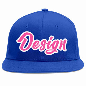 Conception personnalisée de casquette de baseball de sport à avant-toit plat rose-blanc royal pour hommes/femmes/jeunes