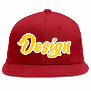 Conception personnalisée de casquette de baseball de sport à avant-toit plat rouge or-blanc pour hommes/femmes/jeunes