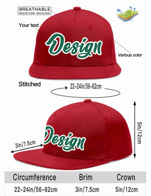 Custom Red Kelly Green-White Flat Eaves Sport Baseball Cap Design for Men/Women/Youth