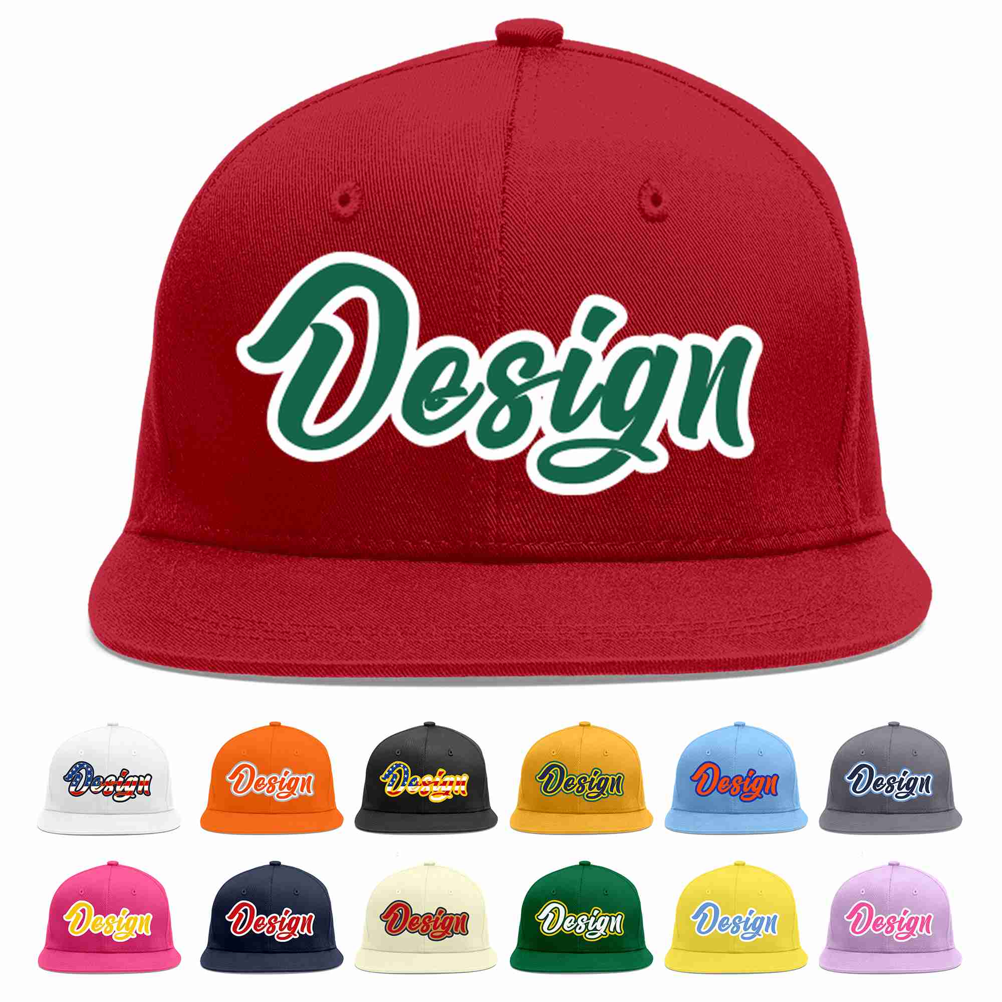 Conception personnalisée de casquette de baseball de sport à avant-toit plat rouge Kelly vert-blanc pour hommes/femmes/jeunes