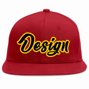 Custom Red Black-Gold Flat Eaves Sport Baseball Cap Design for Men/Women/Youth