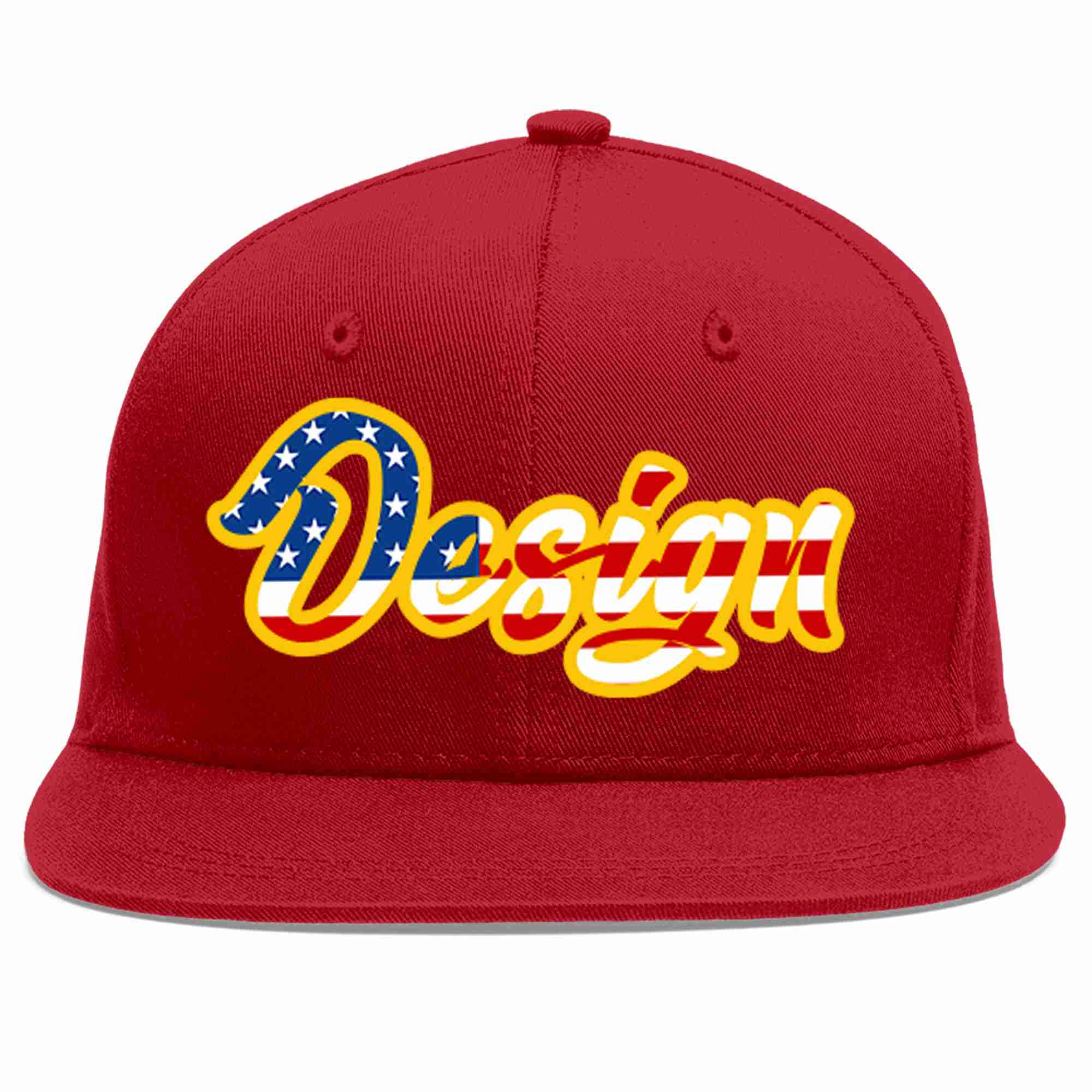 Custom Red Vintage USA Flag-Gold Flat Eaves Sport Baseball Cap Design for Men/Women/Youth