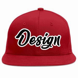 Custom Red Black-White Flat Eaves Sport Baseball Cap Design for Men/Women/Youth