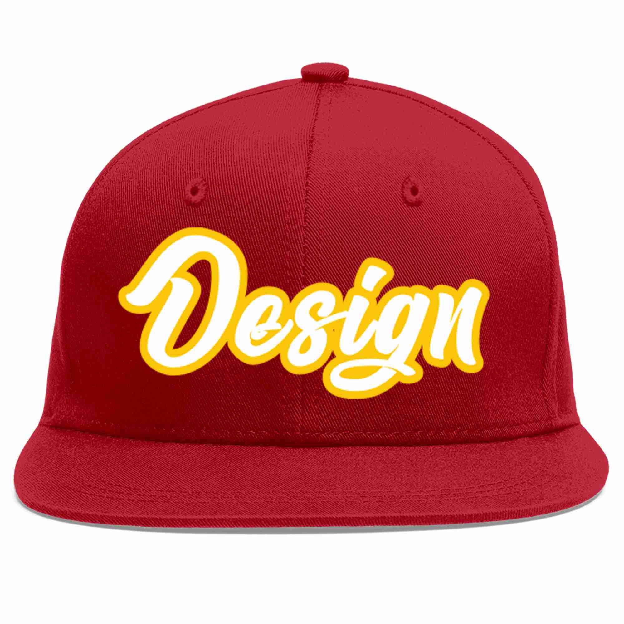 Custom Red White-Gold Flat Eaves Sport Baseball Cap Design for Men/Women/Youth