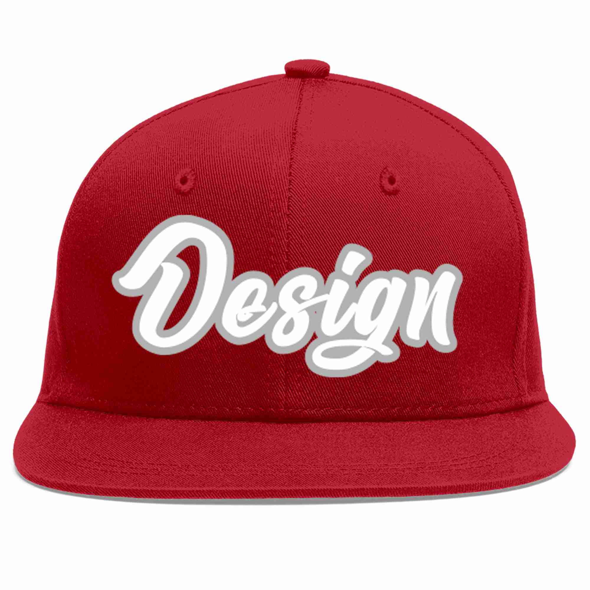 Conception personnalisée de casquette de baseball de sport à avant-toit plat rouge blanc-gris pour hommes/femmes/jeunes