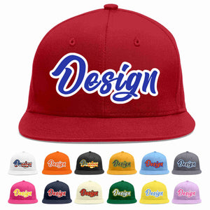 Custom Red Royal-White Flat Eaves Sport Baseball Cap Design for Men/Women/Youth