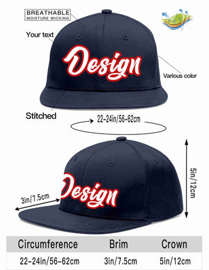 Custom Navy White-Red Flat Eaves Sport Baseball Cap Design for Men/Women/Youth