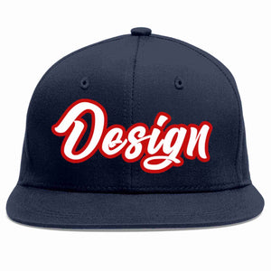 Custom Navy White-Red Flat Eaves Sport Baseball Cap Design for Men/Women/Youth