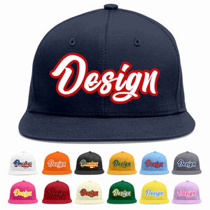 Custom Navy White-Red Flat Eaves Sport Baseball Cap Design for Men/Women/Youth