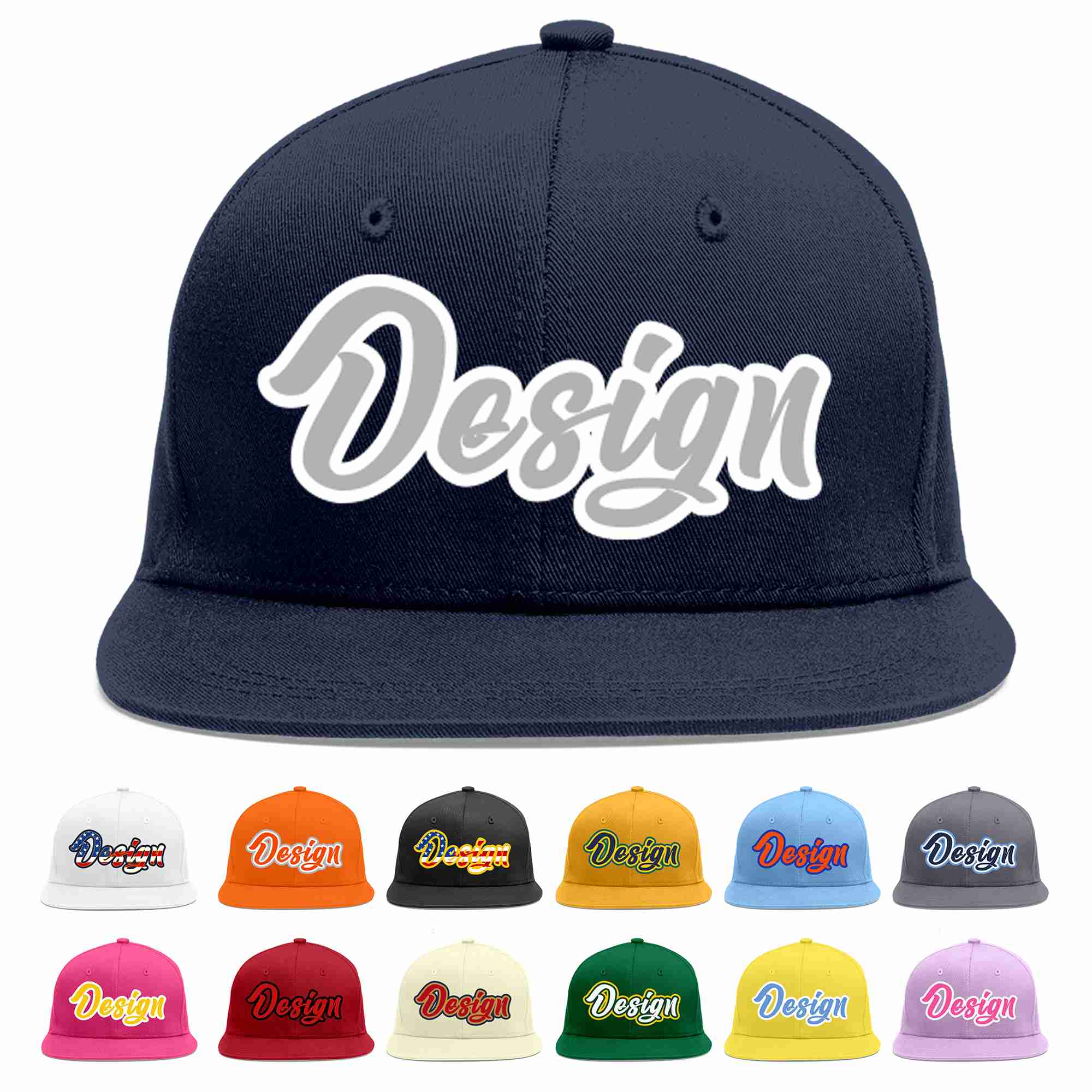 Custom Navy Gray-White Flat Eaves Sport Baseball Cap Design for Men/Women/Youth