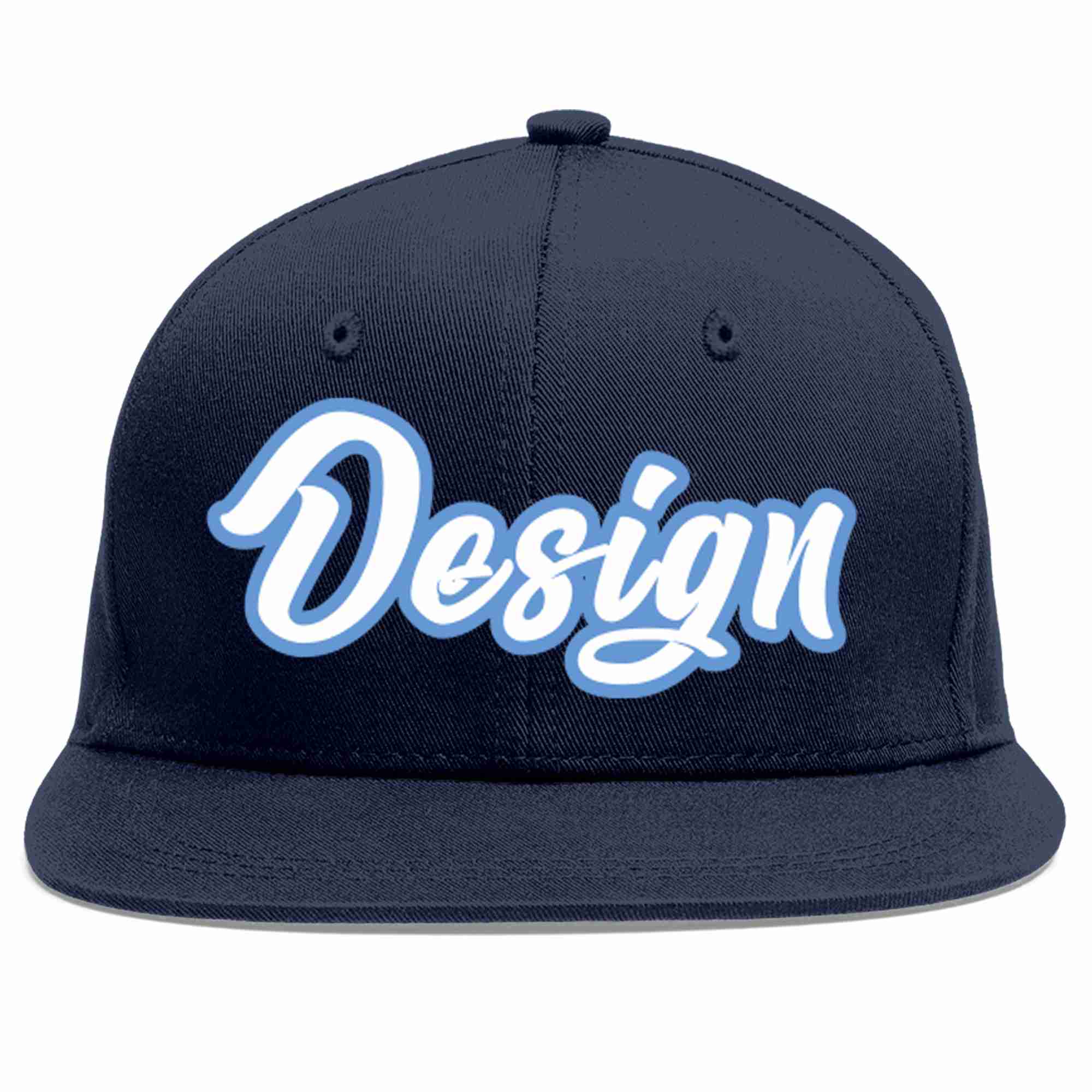 Conception personnalisée de casquette de baseball de sport à avant-toit plat bleu marine blanc-bleu clair pour hommes/femmes/jeunes