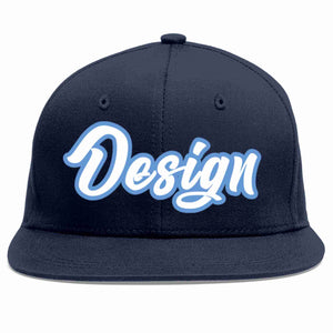 Custom Navy White-Light Blue Flat Eaves Sport Baseball Cap Design for Men/Women/Youth