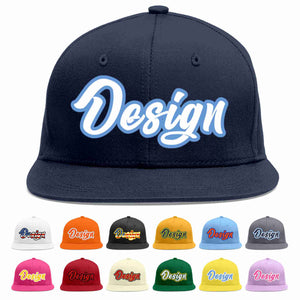 Custom Navy White-Light Blue Flat Eaves Sport Baseball Cap Design for Men/Women/Youth