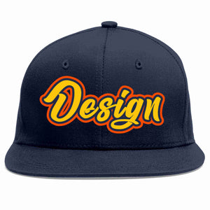 Custom Navy Gold-Navy Flat Eaves Sport Baseball Cap Design for Men/Women/Youth