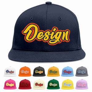 Custom Navy Gold-Navy Flat Eaves Sport Baseball Cap Design for Men/Women/Youth