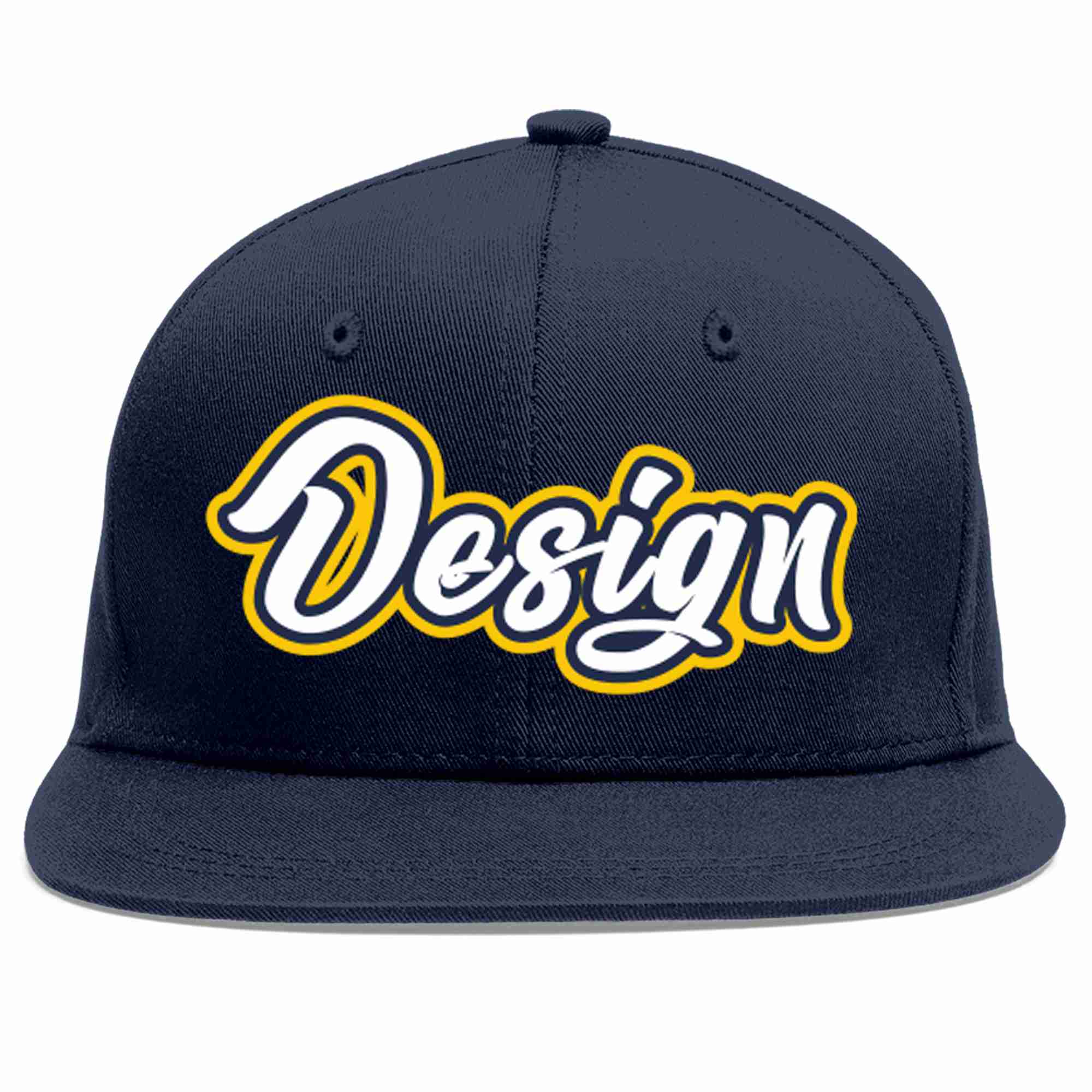 Custom Navy White-Navy Flat Eaves Sport Baseball Cap Design for Men/Women/Youth