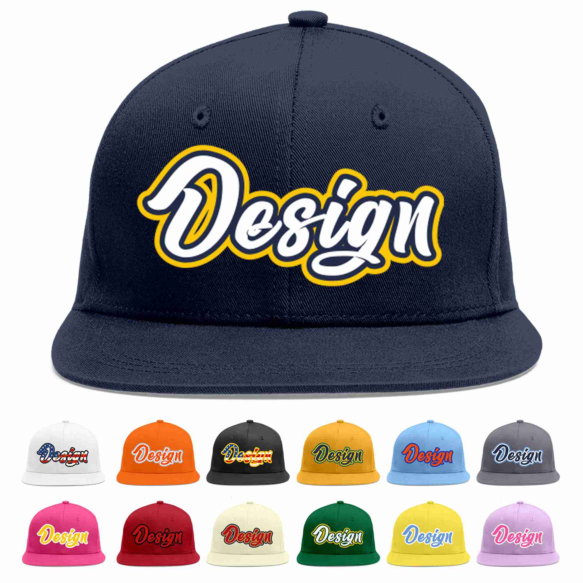 Custom Navy White-Navy Flat Eaves Sport Baseball Cap Design for Men/Women/Youth