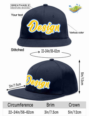 Custom Navy Gold-White Flat Eaves Sport Baseball Cap Design for Men/Women/Youth