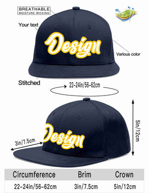 Custom Navy White-Gold Flat Eaves Sport Baseball Cap Design for Men/Women/Youth