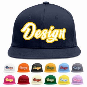 Custom Navy White-Gold Flat Eaves Sport Baseball Cap Design for Men/Women/Youth