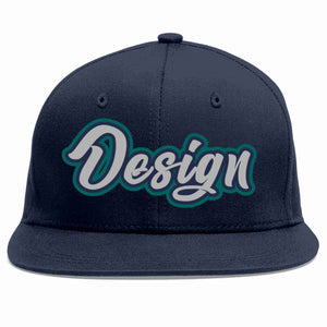 Custom Navy Gray-Navy Flat Eaves Sport Baseball Cap Design for Men/Women/Youth