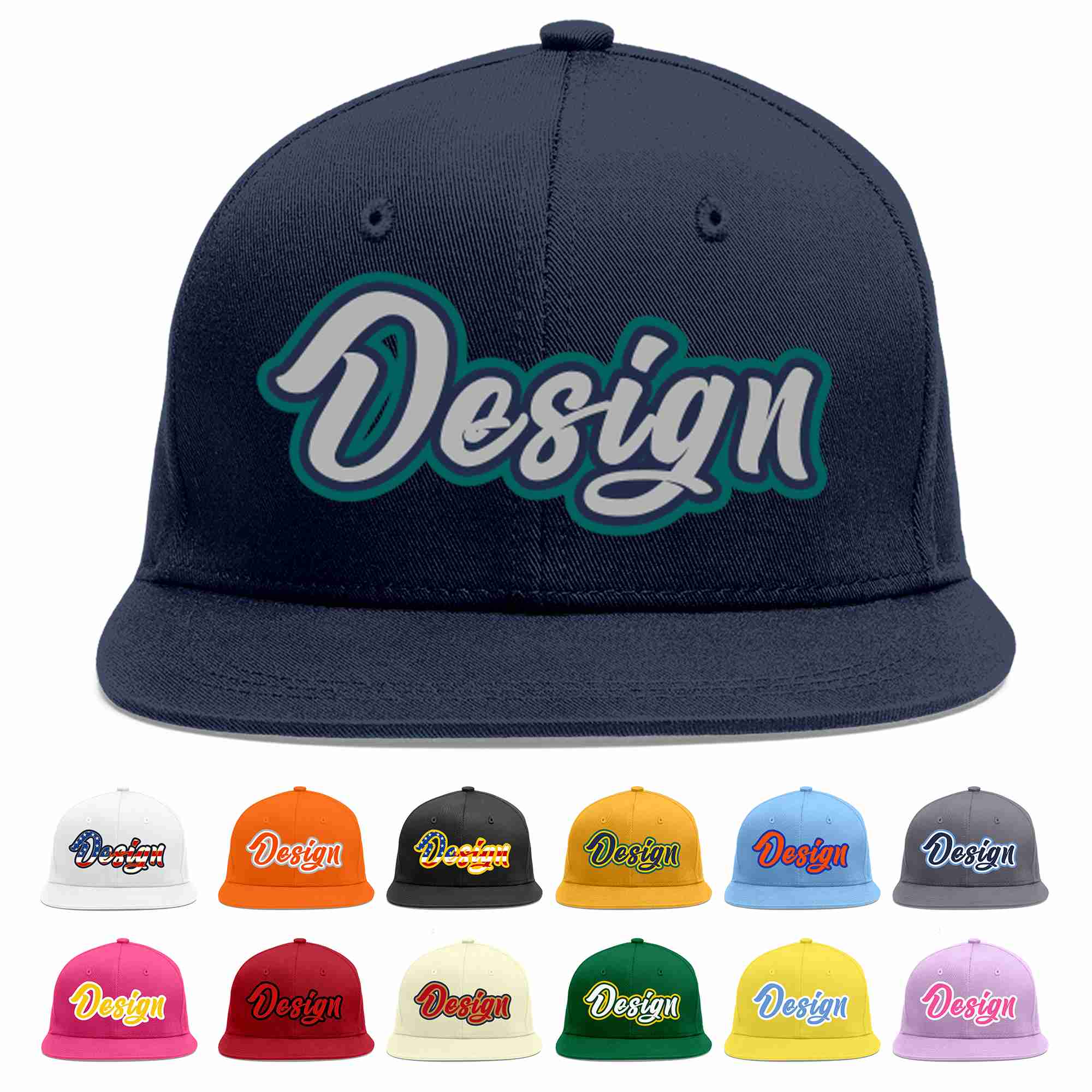 Custom Navy Gray-Navy Flat Eaves Sport Baseball Cap Design for Men/Women/Youth