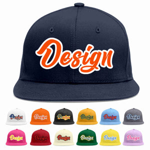 Custom Navy Orange-White Flat Eaves Sport Baseball Cap Design for Men/Women/Youth