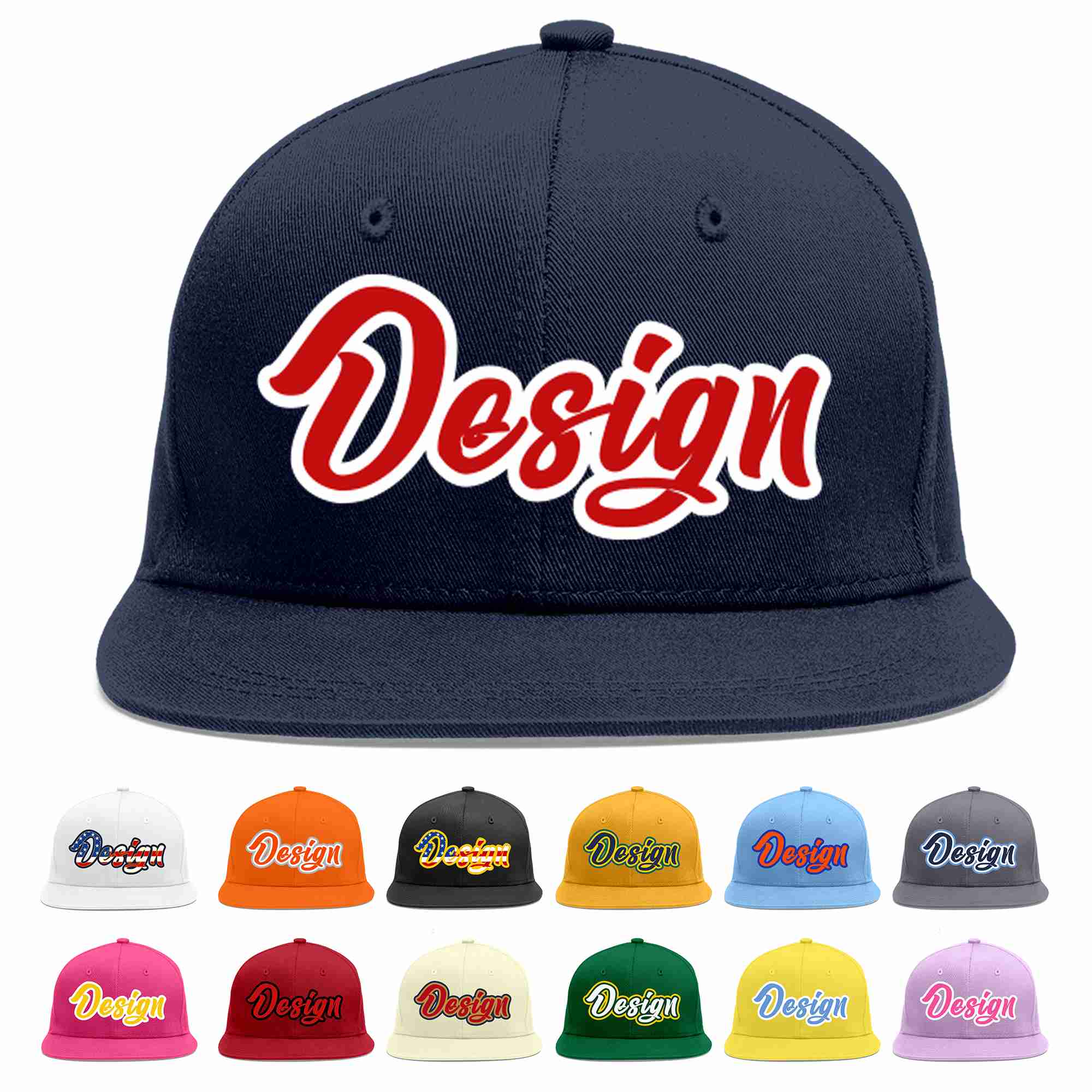 Custom Navy Red-White Flat Eaves Sport Baseball Cap Design for Men/Women/Youth