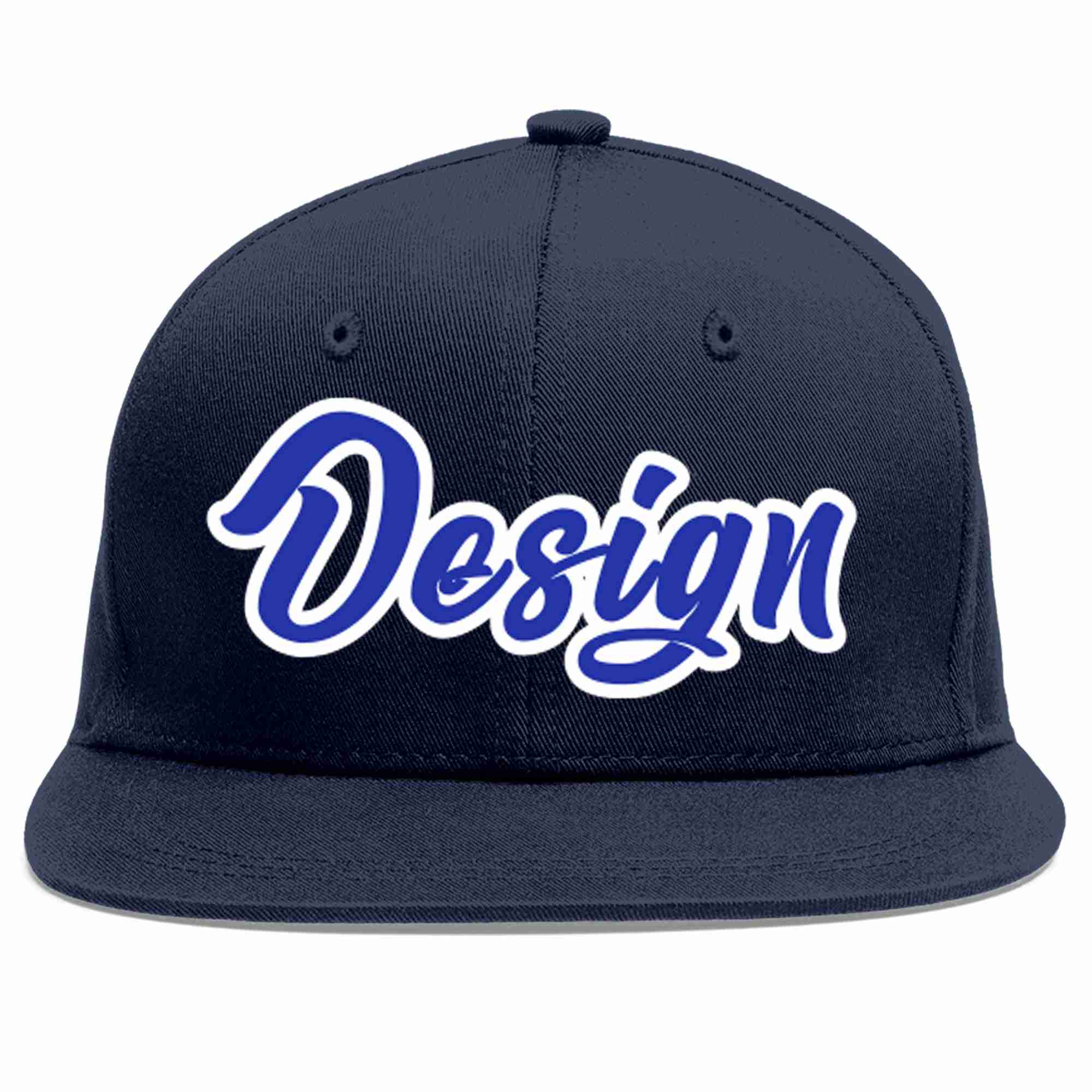 Conception personnalisée de casquette de baseball de sport à avant-toit plat bleu marine royal-blanc pour hommes/femmes/jeunes