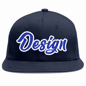 Custom Navy Royal-White Flat Eaves Sport Baseball Cap Design for Men/Women/Youth