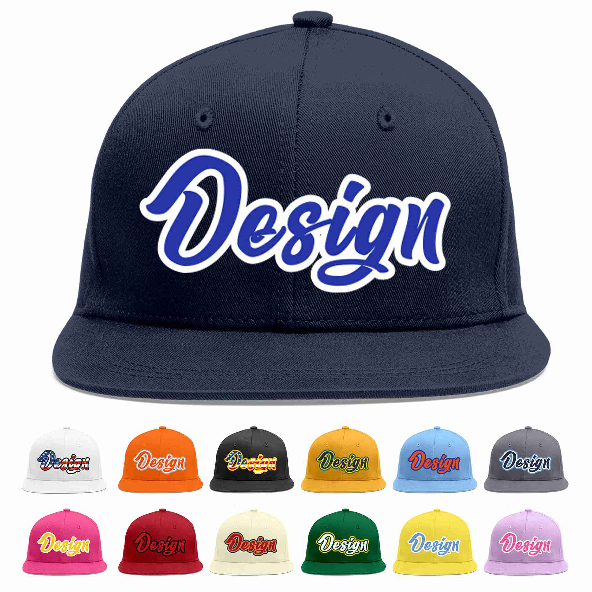 Custom Navy Royal-White Flat Eaves Sport Baseball Cap Design for Men/Women/Youth