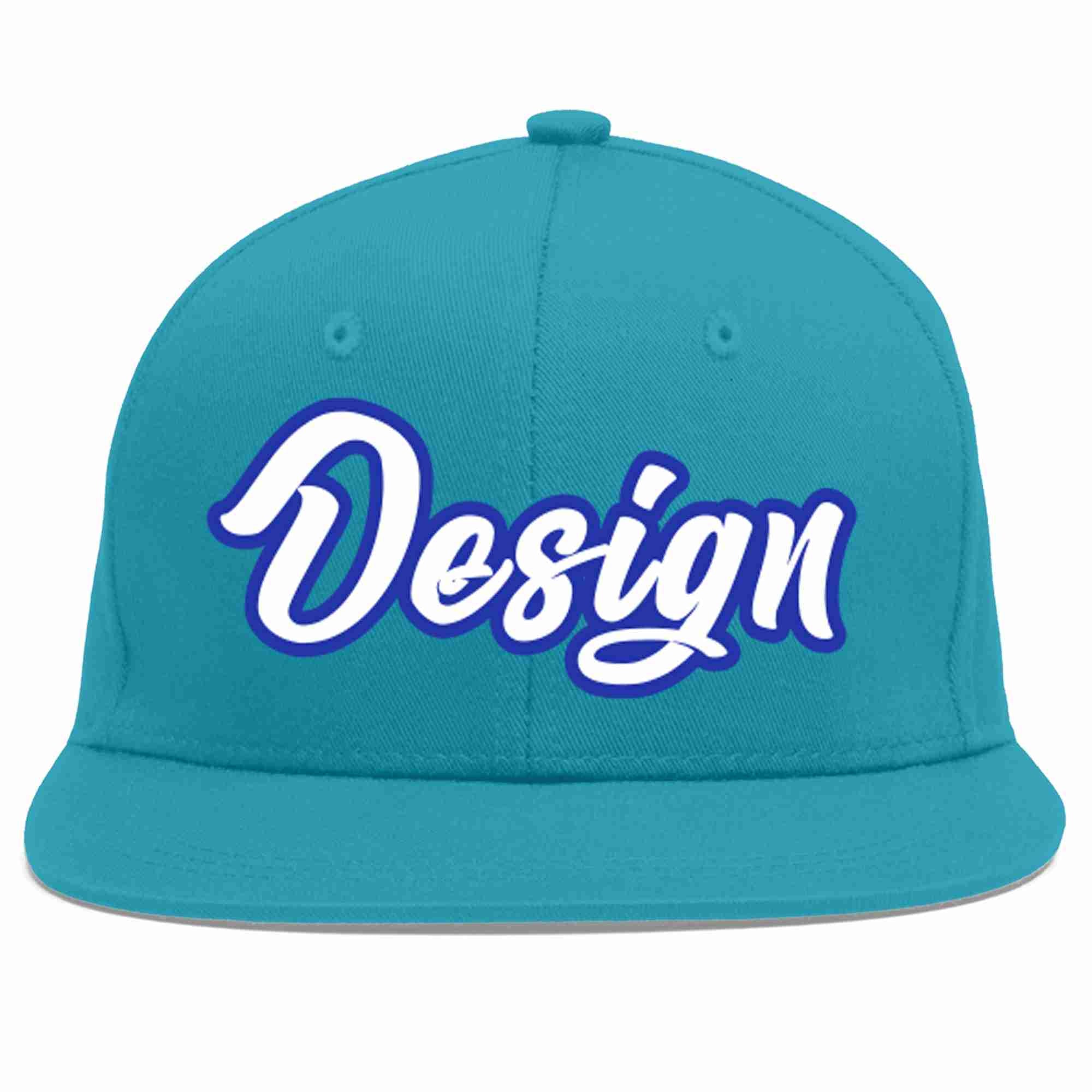 Custom Aqua White-Royal Flat Eaves Sport Baseball Cap Design for Men/Women/Youth