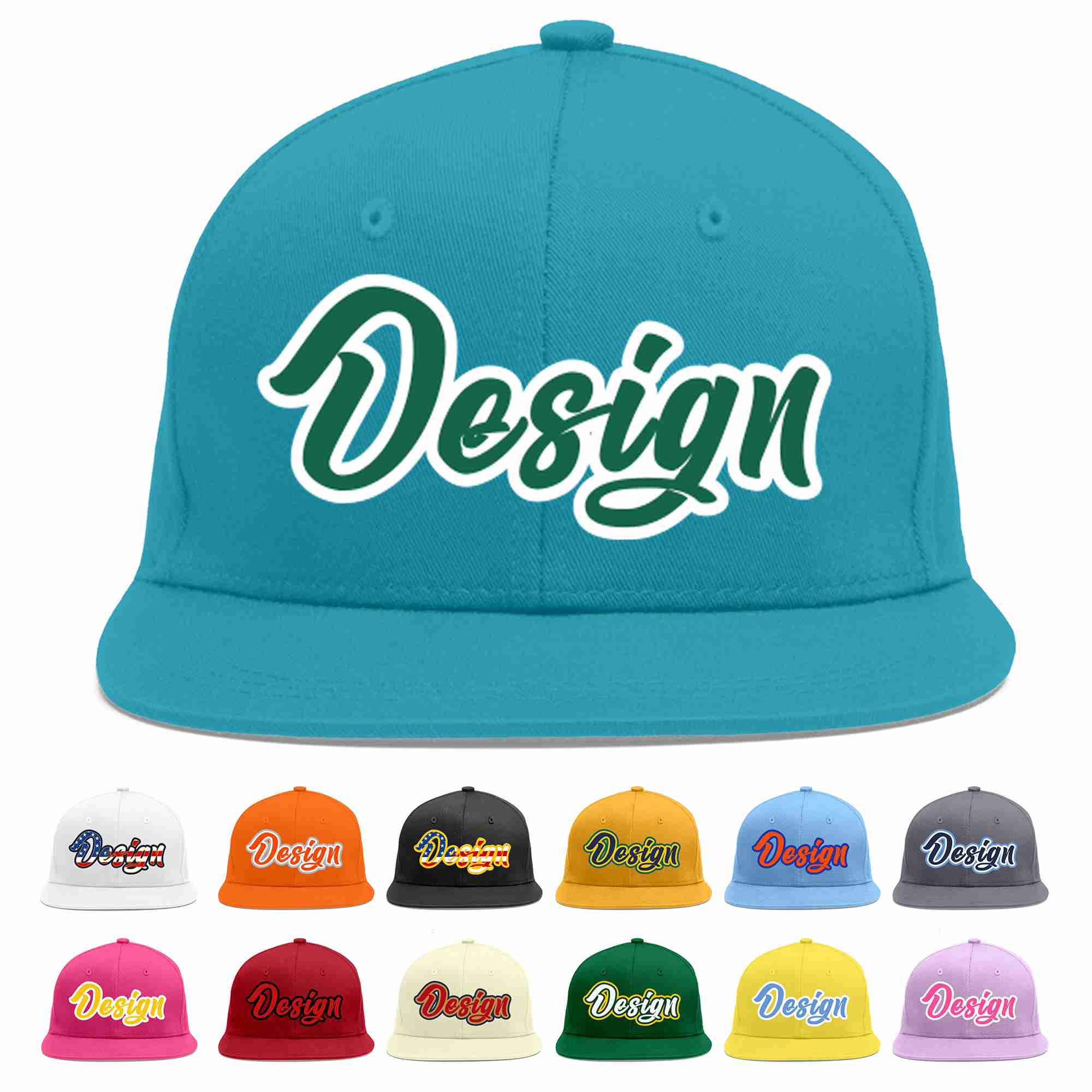 Casquette de baseball personnalisée Aqua Kelly vert-blanc avec avant-toit plat pour hommes/femmes/jeunes