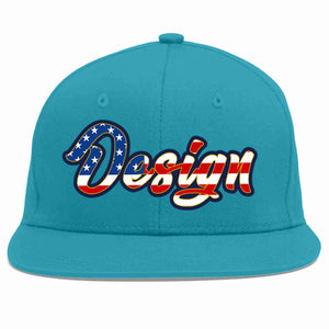 Custom Aqua Vintage USA Flag-Gold Flat Eaves Sport Baseball Cap Design for Men/Women/Youth