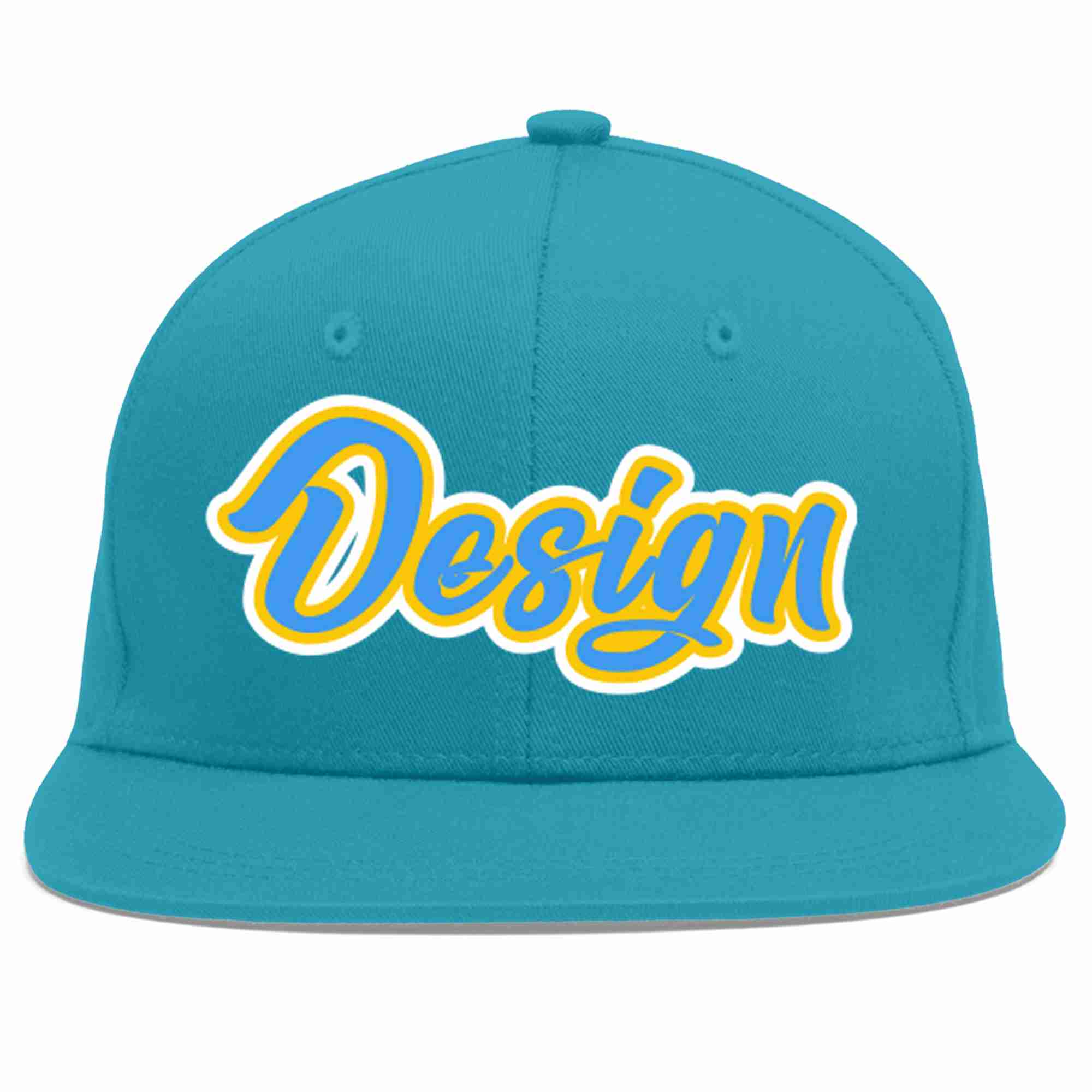 Casquette de baseball personnalisée Aqua Powder Blue-Gold Flat Eaves Sport pour hommes/femmes/jeunes