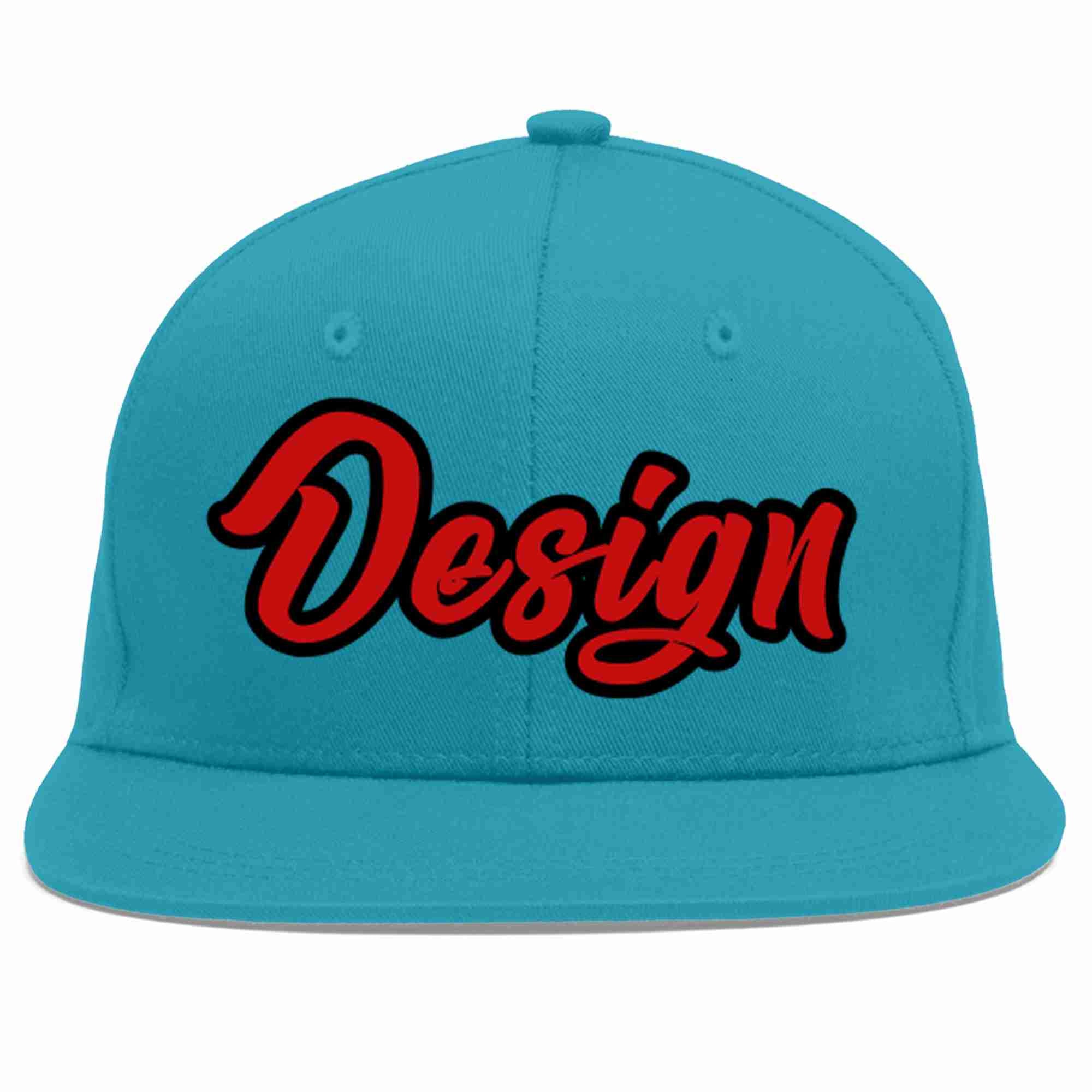 Custom Aqua Red-Black Flat Eaves Sport Baseball Cap Design for Men/Women/Youth