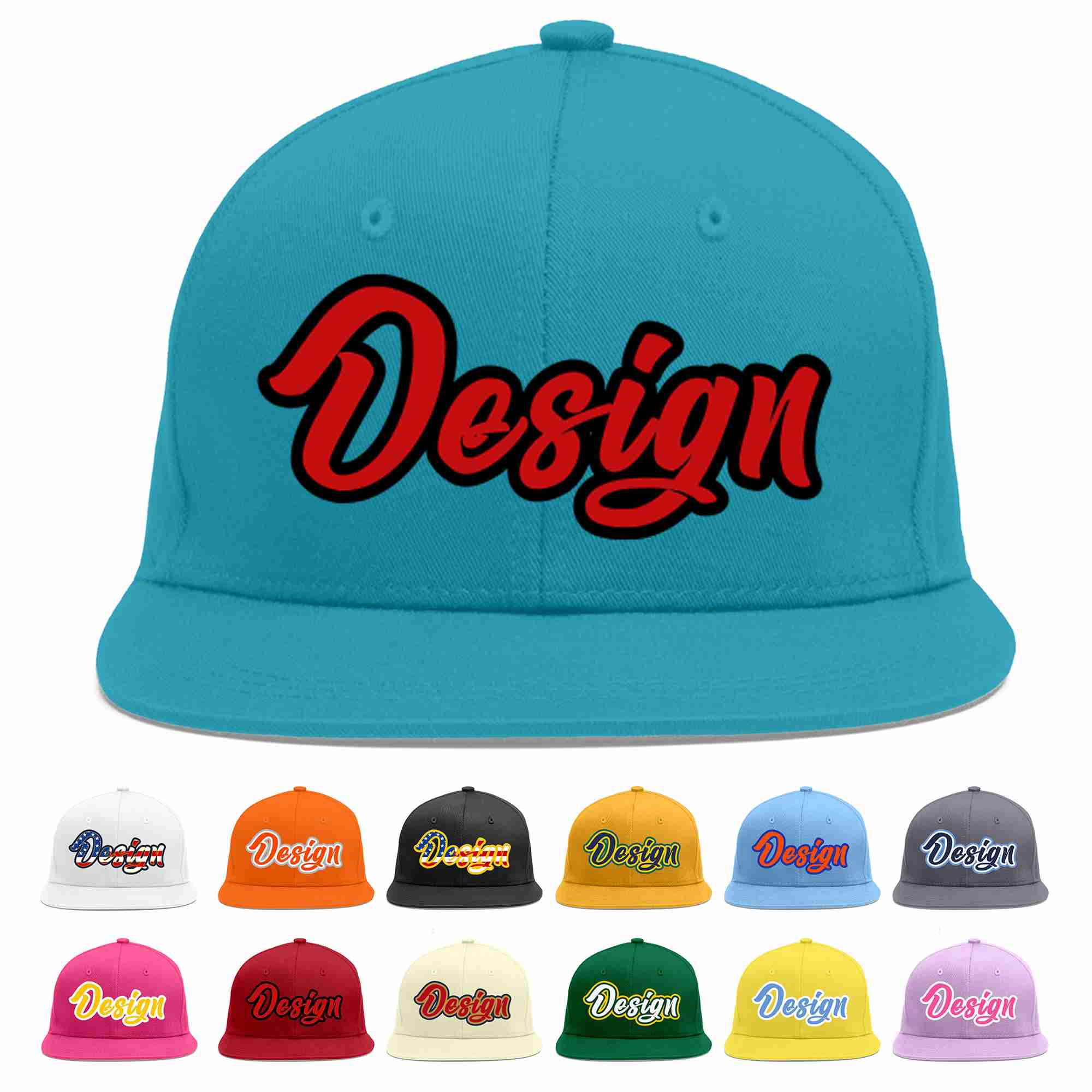 Custom Aqua Red-Black Flat Eaves Sport Baseball Cap Design for Men/Women/Youth