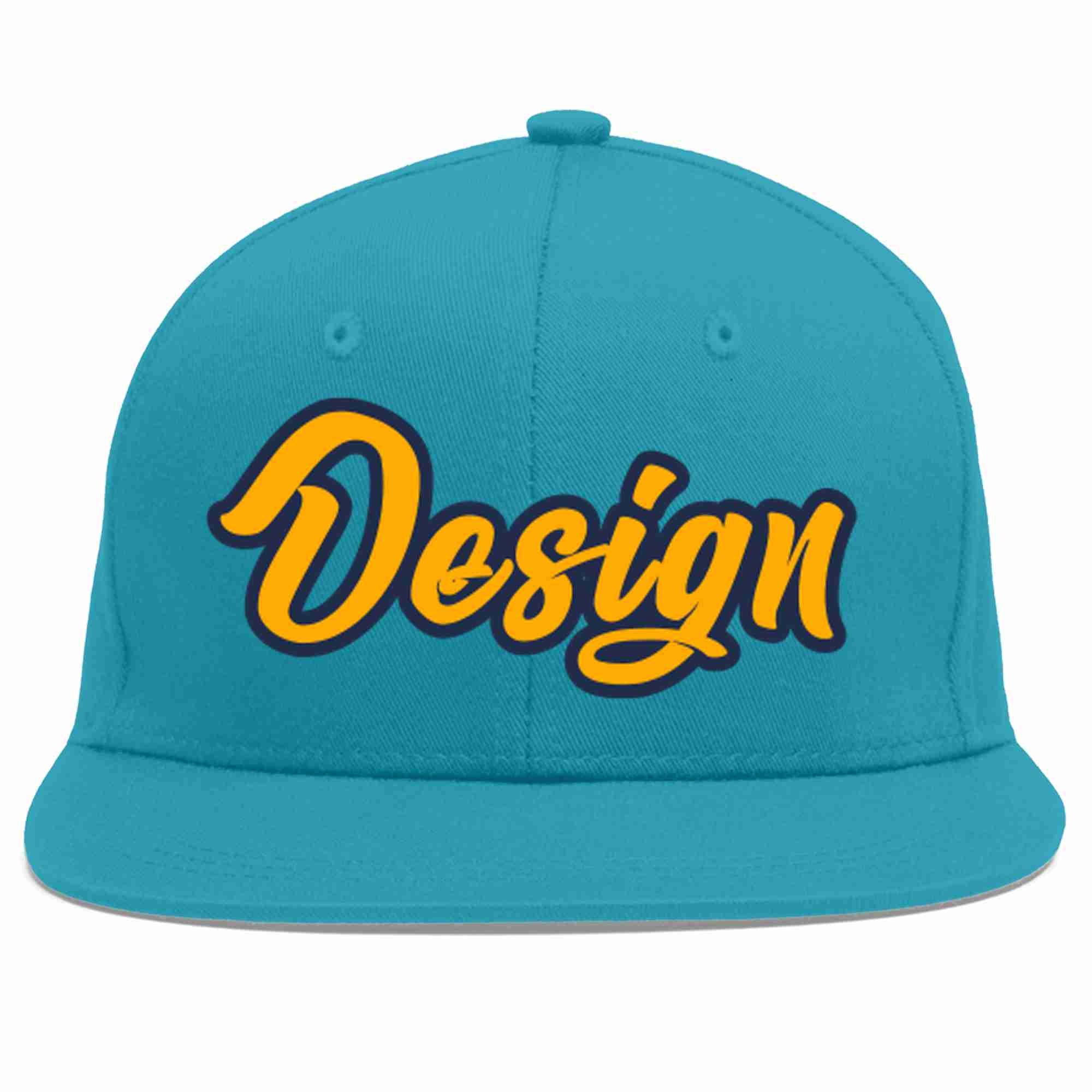 Conception personnalisée de casquette de baseball de sport à avant-toit plat jaune-marine pour hommes/femmes/jeunes