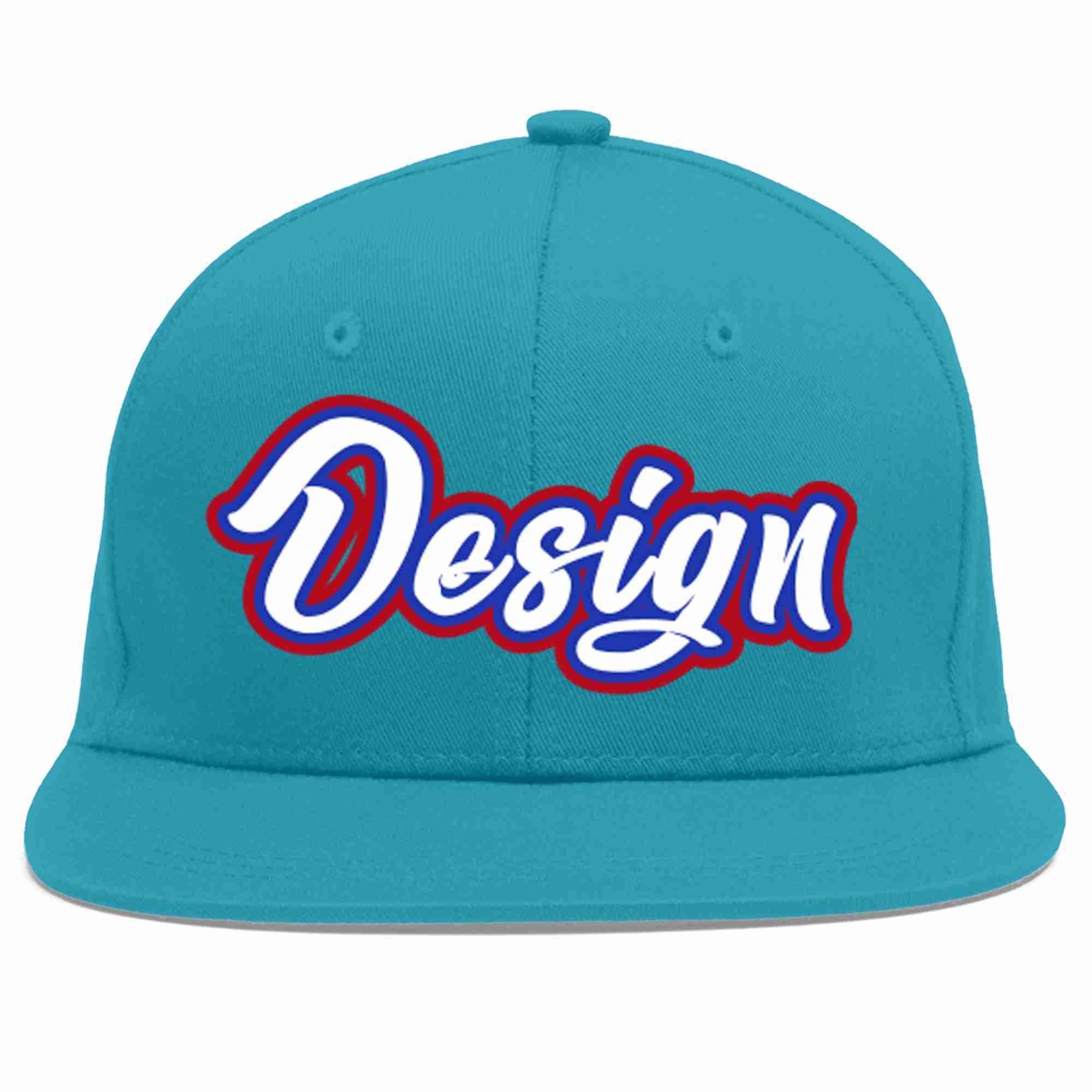 Custom Aqua White-Royal Flat Eaves Sport Baseball Cap Design for Men/Women/Youth