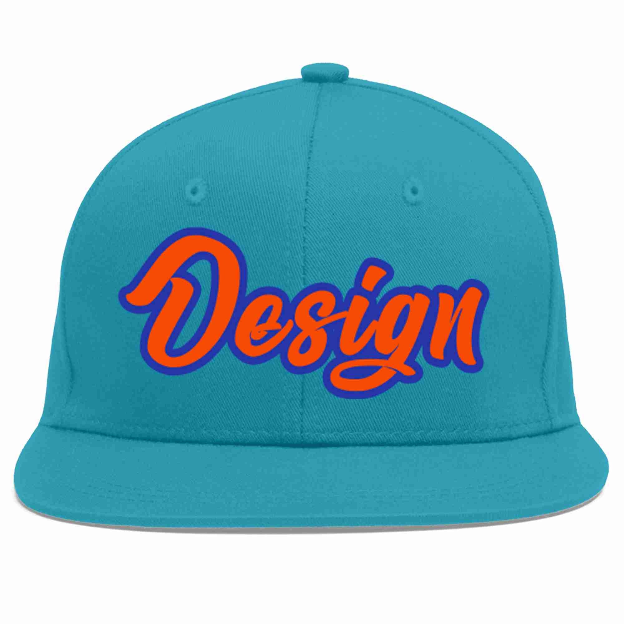 Casquette de baseball personnalisée Aqua Orange-Royal Flat Eaves Sport pour hommes/femmes/jeunes