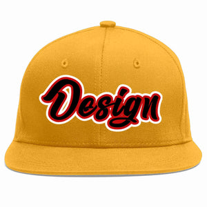 Custom Gold Black-Red Flat Eaves Sport Baseball Cap Design for Men/Women/Youth