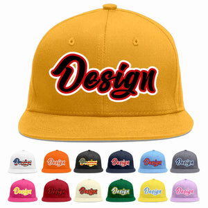 Custom Gold Black-Red Flat Eaves Sport Baseball Cap Design for Men/Women/Youth