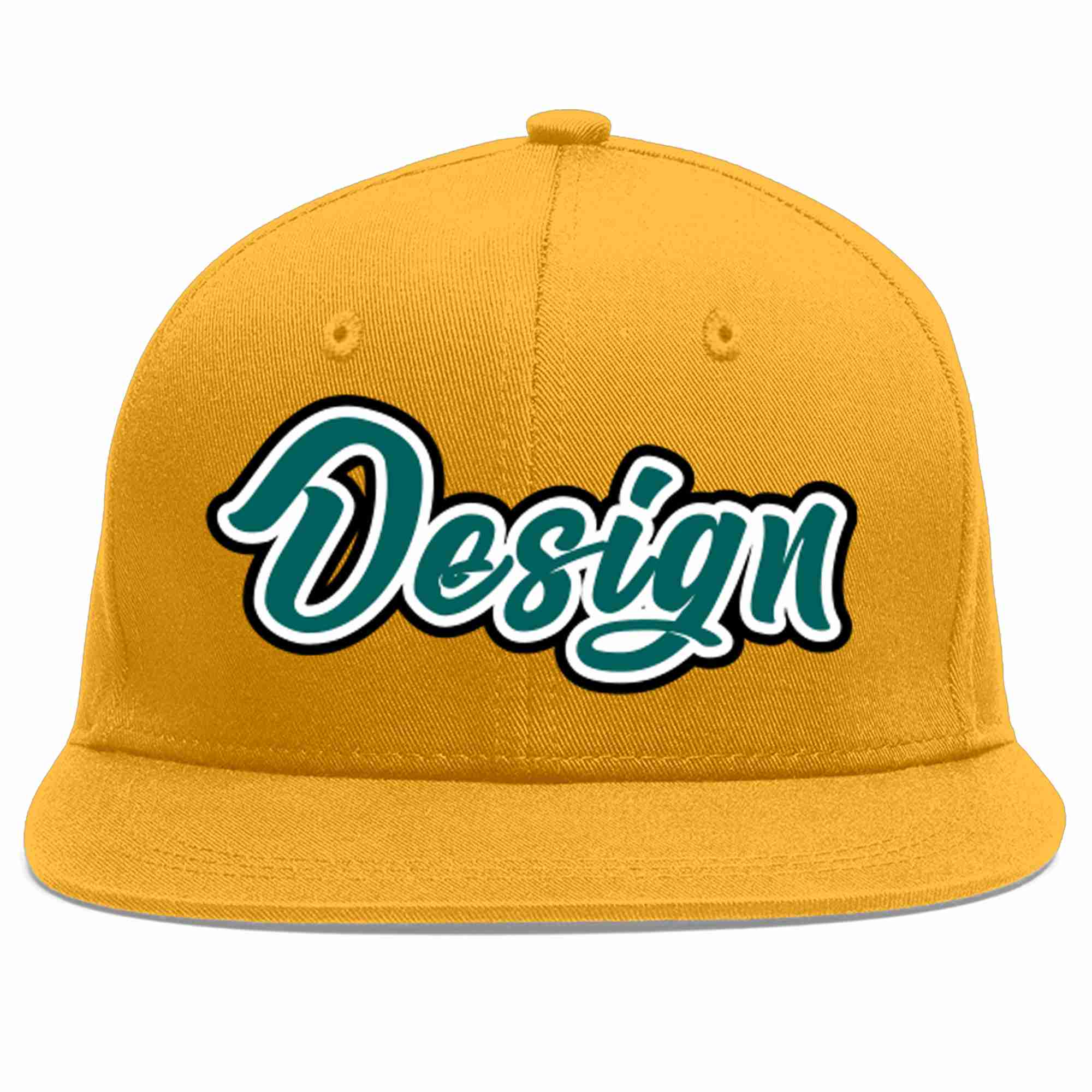 Custom Gold Aqua-White Flat Eaves Sport Baseball Cap Design for Men/Women/Youth