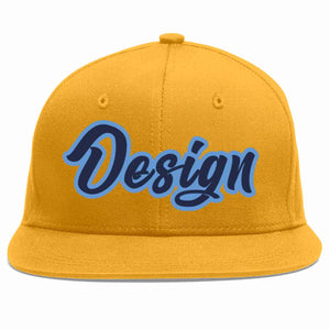 Custom Gold Navy-Light Blue Flat Eaves Sport Baseball Cap Design for Men/Women/Youth