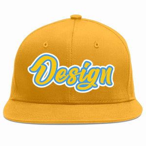 Conception personnalisée de casquette de baseball de sport à avant-toit plat bleu poudre d'or doré pour hommes/femmes/jeunes