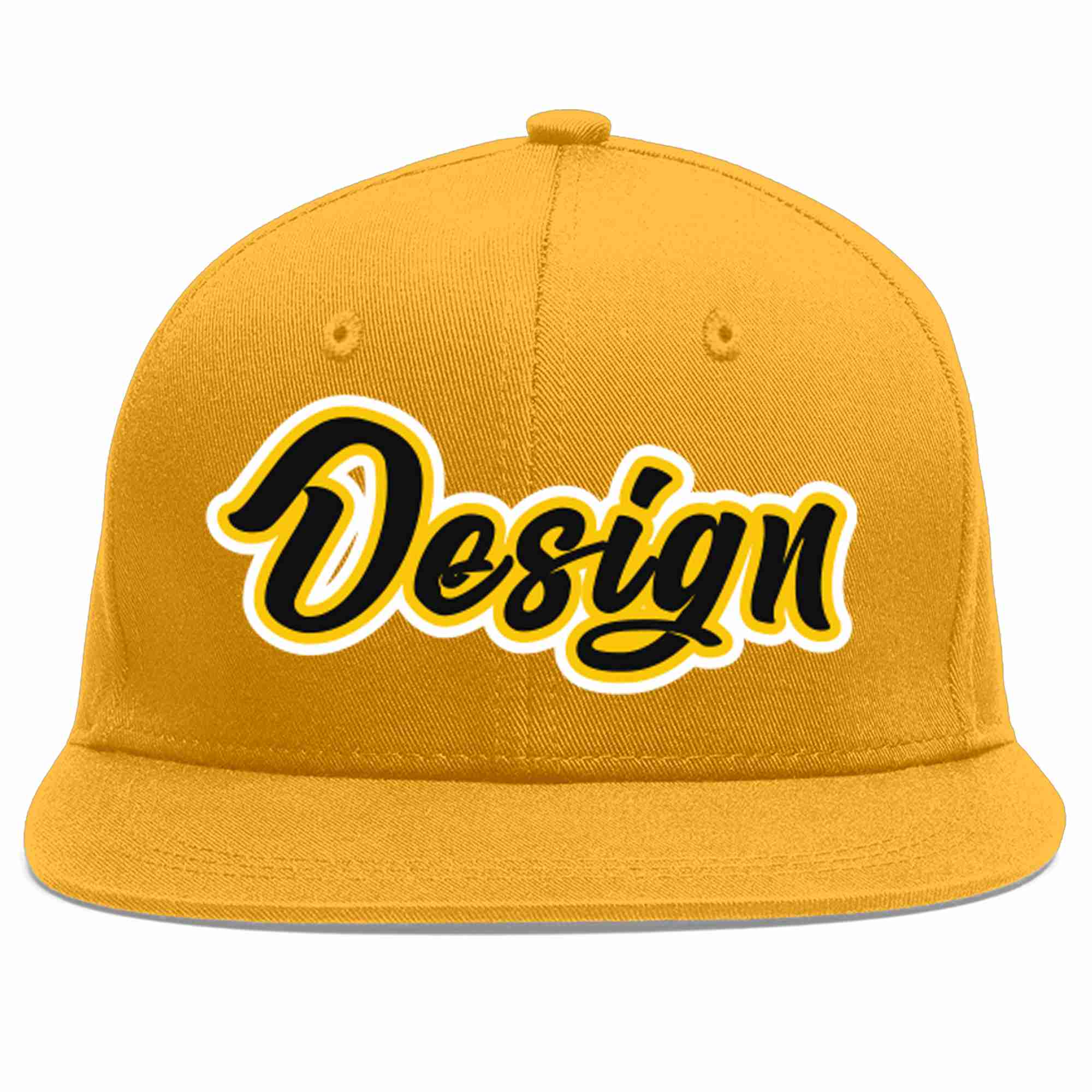 Custom Gold Black-Gold Flat Eaves Sport Baseball Cap Design for Men/Women/Youth