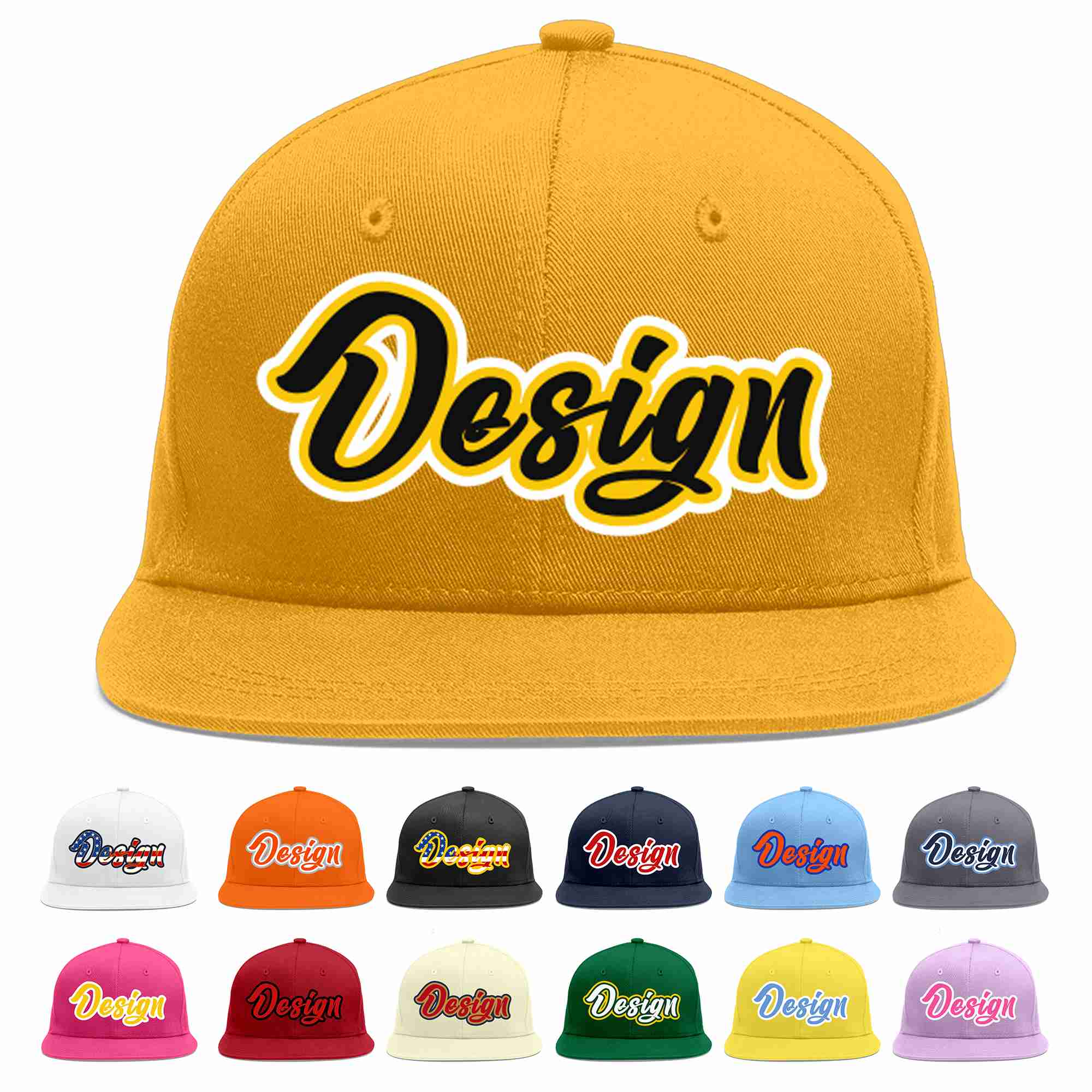 Custom Gold Black-Gold Flat Eaves Sport Baseball Cap Design for Men/Women/Youth